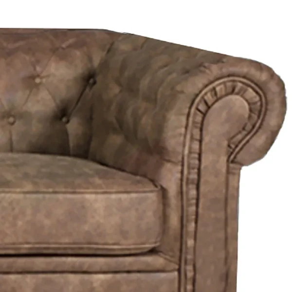 Canapé Chesterfield 2 places – Marron vieilli – Effet cuir – Capitonné – 183 x 85 x 72 cm