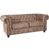 Canapé Chesterfield 2 places – Marron vieilli – Effet cuir – Capitonné – 183 x 85 x 72 cm