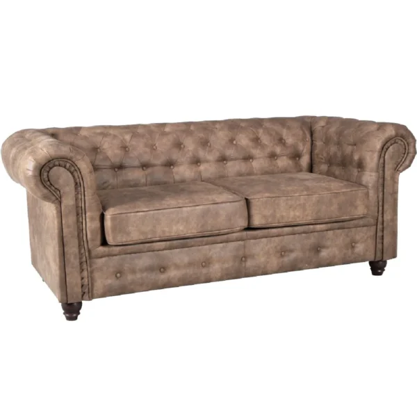 Canapé Chesterfield 2 places – Marron vieilli – Effet cuir – Capitonné – 183 x 85 x 72 cm