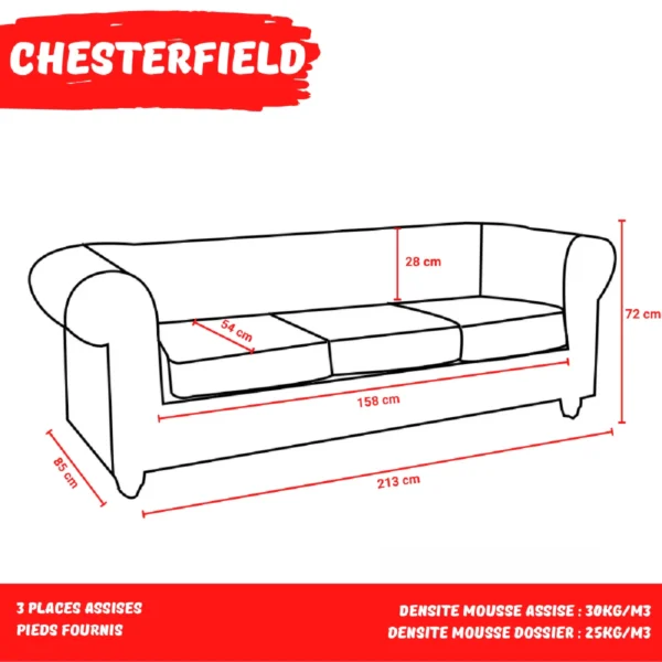 Le Quai des Affaires Chesterfield Canapé 3 places – Noir