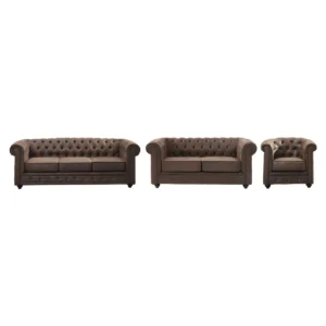 VENTE-UNIQUE Canapé CHESTERFIELD – Microfibre marron vieilli