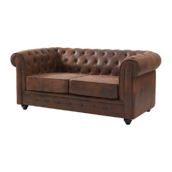 rr VENTE-UNIQUE Canapé CHESTERFIELD – Microfibre marron vieilli
