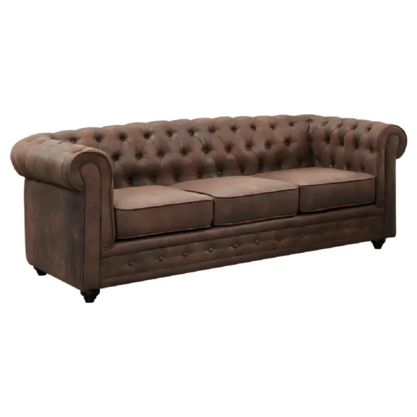 rrr VENTE-UNIQUE Canapé CHESTERFIELD – Microfibre marron vieilli