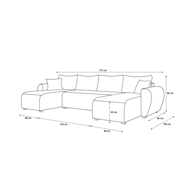 Canapé d’angle panoramique MOLIA en U - tissu doux imperméable
