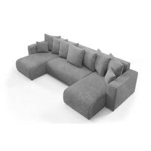 Canapé d’angle panoramique convertible LAVIA Tissu Anti tâche hydrophobe Doux au Toucher