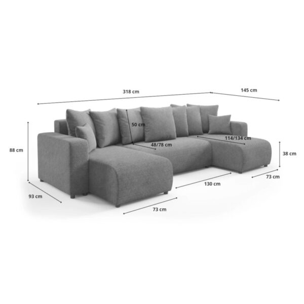 Canapé d’angle panoramique convertible LAVIA Tissu Anti tâche hydrophobe Doux au Toucher