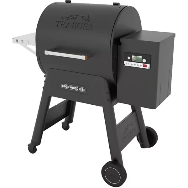 Barbecue pellet TRAEGER Ironwood 650 noir sur chariot, grille haute 56x26.5 cm, grille basse 56x48 cm