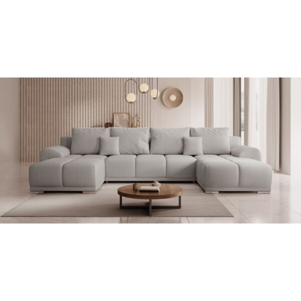 Canapé d'angle Panoramique convertible BELUGIA en tissu anti tâche hydrophobe