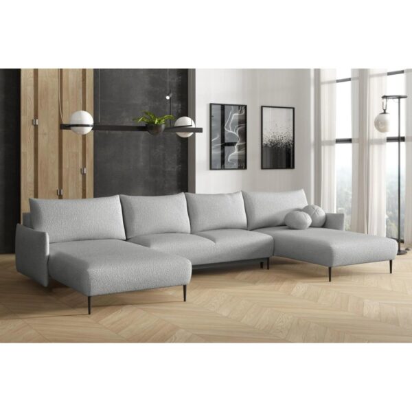 Canapé panoramique LAMBIA en U en tissu bouclette