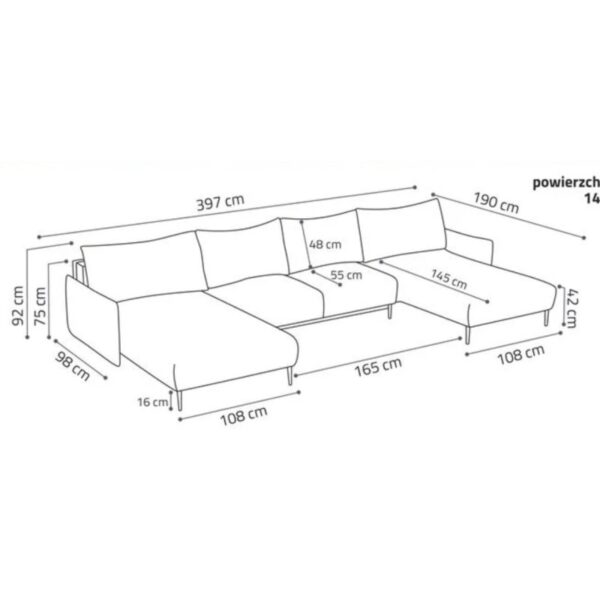 Canapé panoramique LAMBIA en U en tissu bouclette