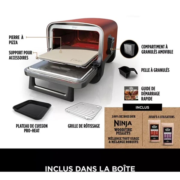 Four à pizza électrique NINJA Woodfire OO101EU orange inox, 1 pizza 30 cm, préchauffage 15 min, jusqu'à 370°C