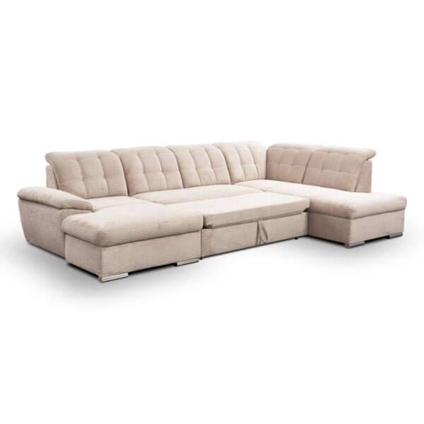 WW Canapé d’angle panoramique ATLANTIO lit et coffre de rangement - velours côtelé