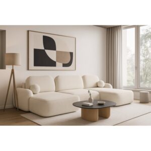 Canapé d'angle panoramique en Tissu Bouclette Morizia style Japandi