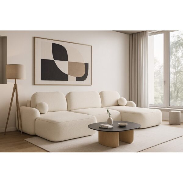 Canapé d'angle panoramique en Tissu Bouclette Morizia style Japandi