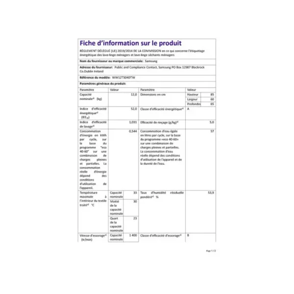 ave-linge-frontal-samsung-ww12t504dtw-12-kg-1 (2) ave-linge frontal SAMSUNG WW12T504DTW - 12 kg - 1400 trs/min - EcoBubble - Hygiène vapeur