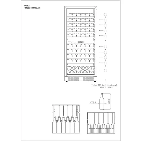 Cave à Vin Bi-Zone Professionnelle TFW300-2F pour 110 Bouteilles 750 ml - TEFCOLD