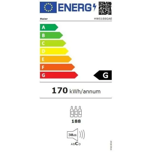 Cave à vin de vieillissement - HAIER HWS188GAE - Pose libre - 188 bouteilles - Mono zone
