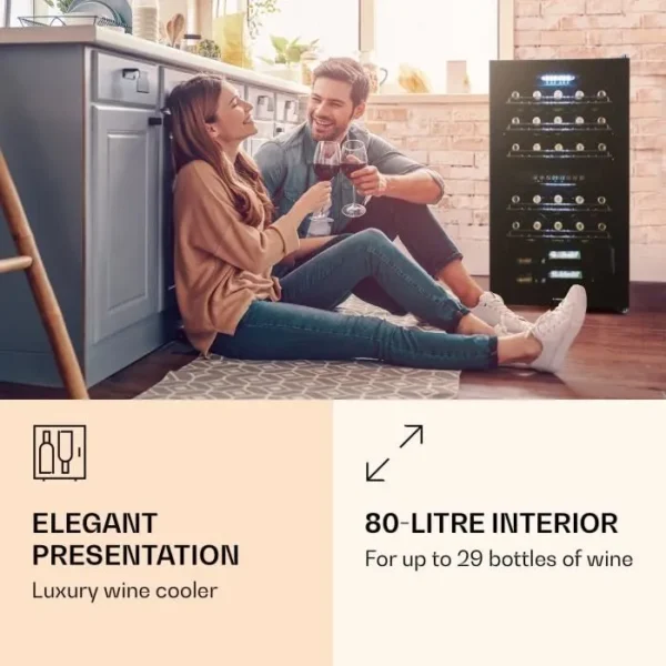 Cave à vin - Klarstein Shiraz 29 Duo - 2 zones 80 L-29 bouteilles 5-22°C - Tactile - Noire
