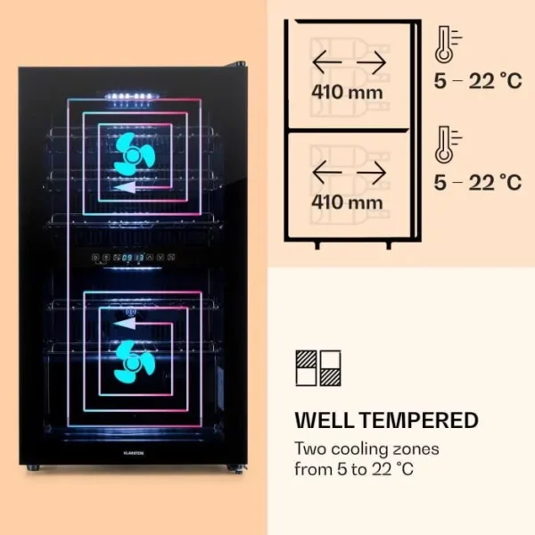 Cave à vin - Klarstein Shiraz 29 Duo - 2 zones 80 L-29 bouteilles 5-22°C - Tactile - Noire