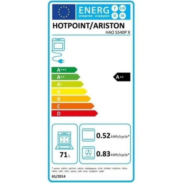four-encastrable-pyrolyse-hydrolyse-chaleur-to (3) Four encastrable - Pyrolyse hydrolyse - Chaleur tournante - HOTPOINT - HAO5540PX - Inox - 71 L - A++