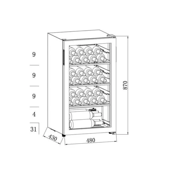 gedtech-cave--vin-de (3) GEDTECH Cave à vin de vieillissement GWC31 - Pose libre - 31 bouteilles - Mono zone - Etagères bois