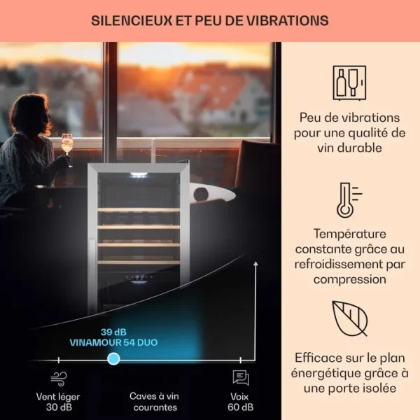 Cave à vin Klarstein Barossa - Noir - Étagères en bois - Porte en verre - Écran LCD - Température 5 à 18°C