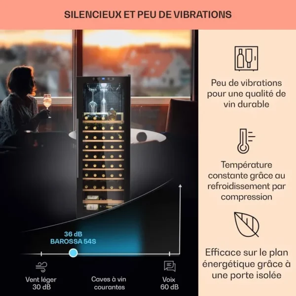 Klarstein Cave à vin 54 bouteilles étagères en bois amovibles porte en verre écran LCD 5 à 18°C Cave à Vin