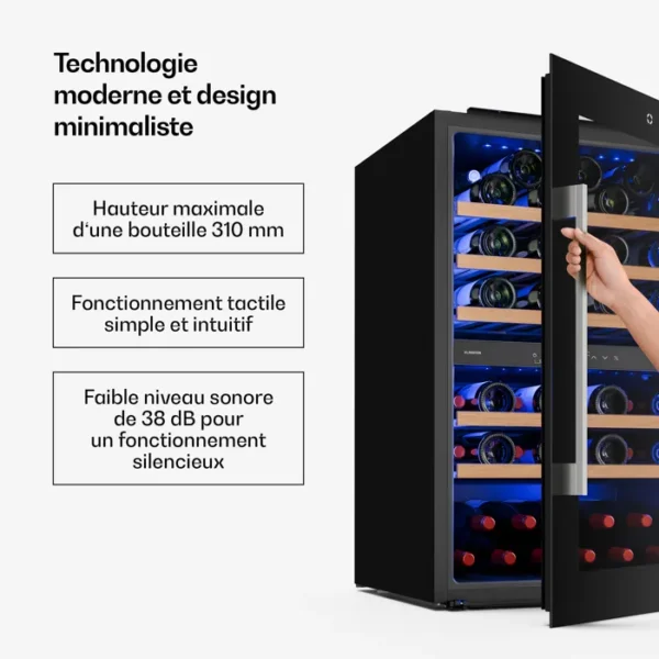Klarstein Illuminosa Cave à vin encastrable Cave 2 zones 57 bouteilles 143 L