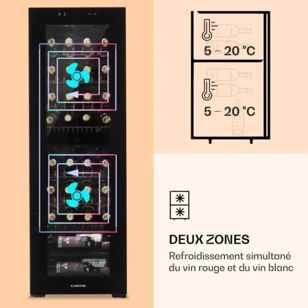 Cave à vin - KLARSTEIN - Shiraz 39 Duo - 2 zones - 105 L - 39 bouteilles - Noir