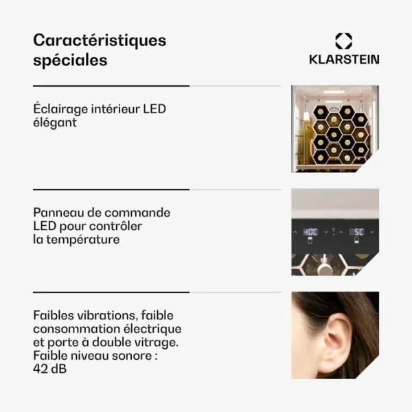 Cave à vin - Klarstein Vinovilla 7 Built-in Uno Onyx - 20 litres - Panneau de commande tactile
