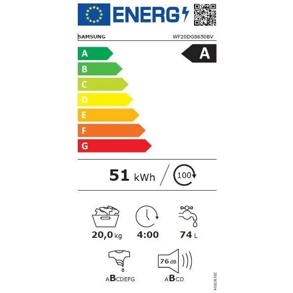 Lave-linge hublot SAMSUNG Ecobubble™ WF20DG8650BV - 20 kg - Digital Inverter - L68,6cm