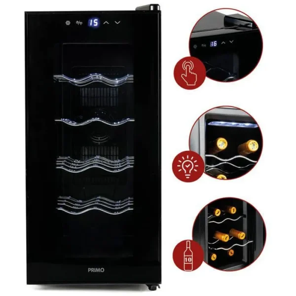 PRIMO PR170WK Cave à Vin - Pose Libre - 10 Bouteilles - Classe E - Noir