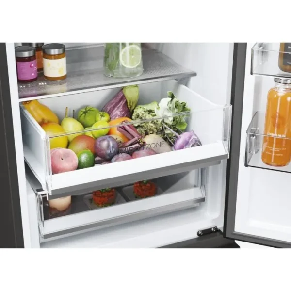 Réfrigérateur combiné - HAIER - 3D 60 Series 5 HTW5618ENPT - Classe E - 360 L - 185 x 59,5 x 66,7 cm - Noir