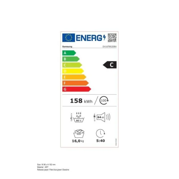 Sèche-linge pompe à chaleur SAMSUNG DV16DG8600BV - 16 kg - Digital Inverter - L84,4cm - Optimal