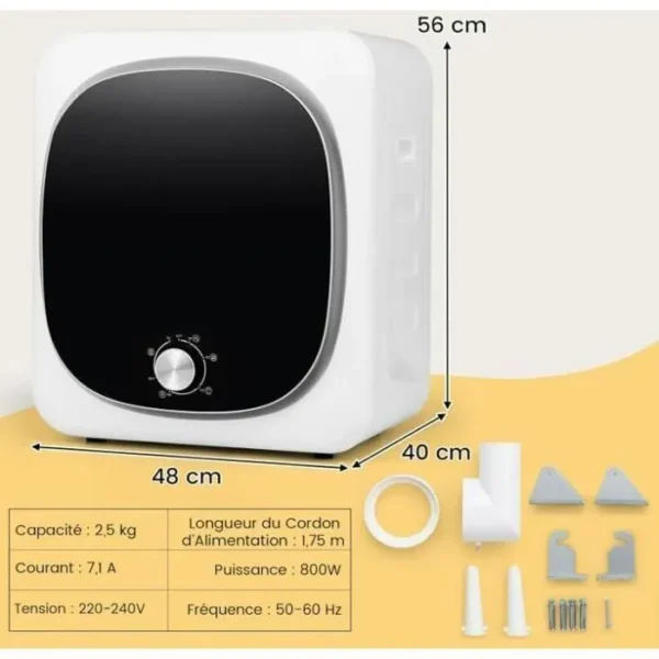 Sèche-Linge - RELAX4LIFE - 800W - Capacité 4KG - Tambour en Acier Inoxydable